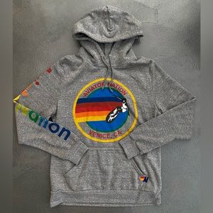 Aviator Nation Gray Hoodie with Rainbow Logo